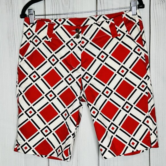 Loudmouth Golf Womens Size 4 (31x10) Bermuda Shorts Red Navy White Geometric - Picture 1 of 7